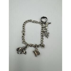 Vintage Sterling Silver Charm Bracelet Southwestern Cowboy Bull Boot Wild West G